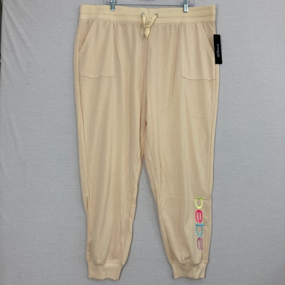 New Bebe Light‎ Yellow Embroidered Logo Soft Comfy Pull-on Joggers 3X